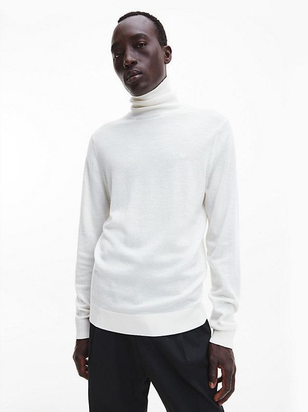 Calvin Klein USA Merino Wool Roll Neck Jumper Mens Sweater White 8637120-BY